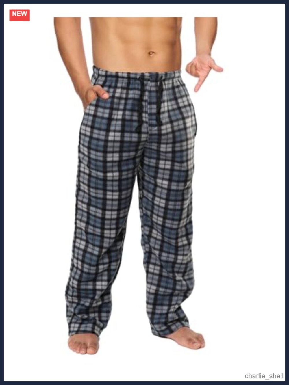 Mens Fleece Pajama Pants Plaid Sleep Bottoms Elastic Waist Pockets